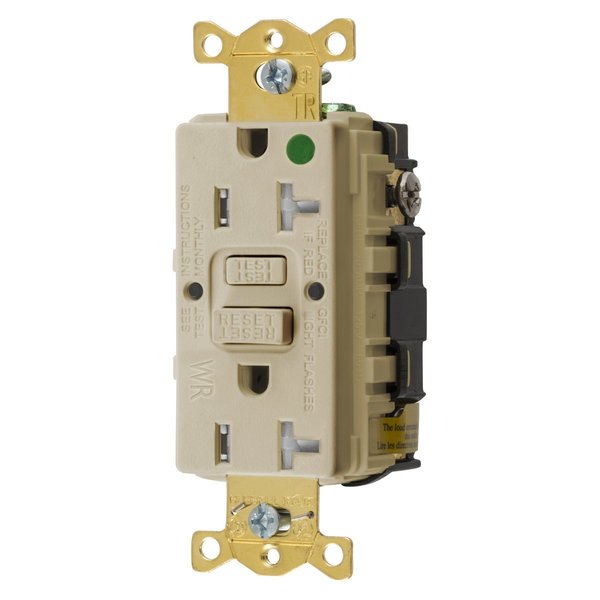 Bryant GFCI Receptacle, Self Test, Tmpr and Wthr Resistant, 20A 125V, 2-Pole 3- Wire Grndng, 5-20R, Ivory GFST83ITR